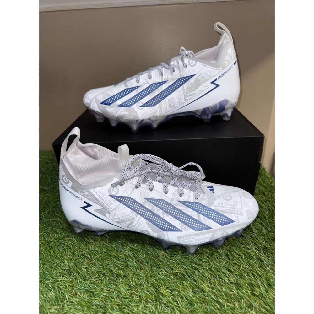 Men's 10 adidas Adizero Impact II Currency Football Cleats White Blue JQ1387 NEW